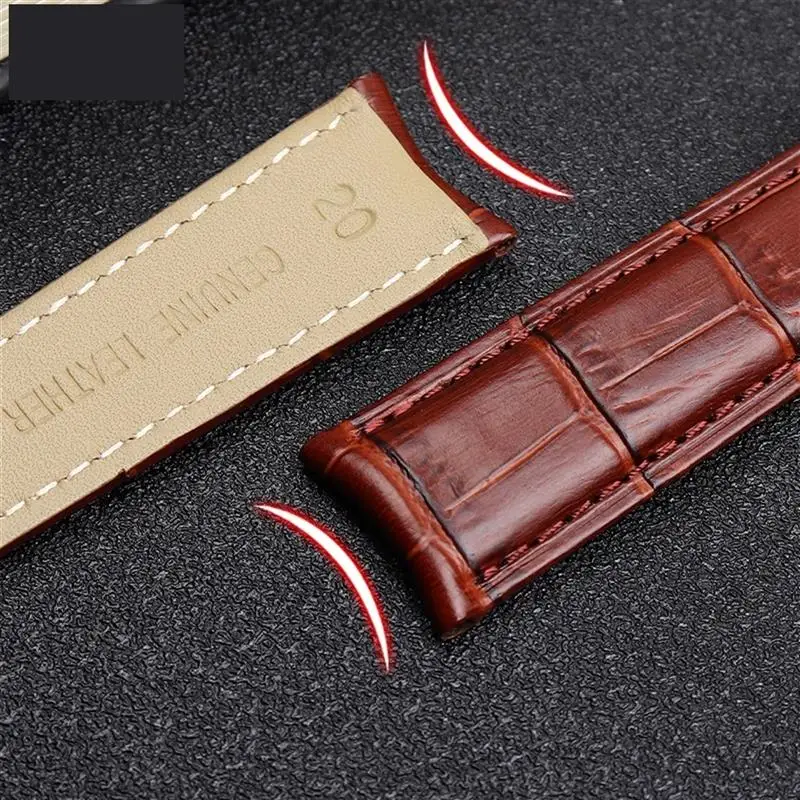 SCHIK Curved End Genuine Leather Bracelet Blue cowhide watch strap for vc watchband 19mm 20m 21mm 22mm watchband