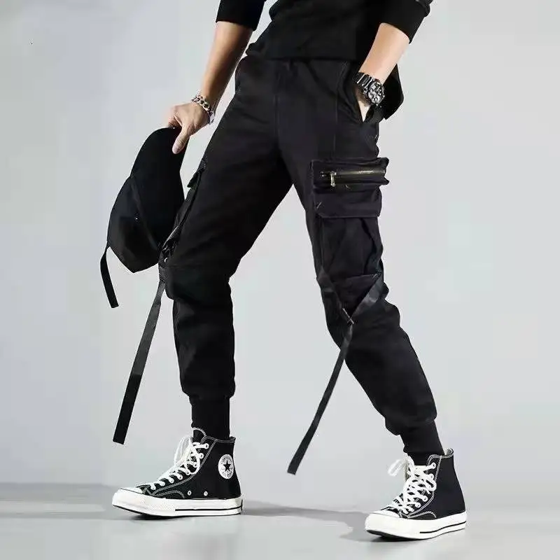 white cargo pants Men's Overalls Casual Sweatpants Hip-Hop Fashion Sweatpants Trend Bandage Overalls Four Seasons Sweatpants tactical cargo pants