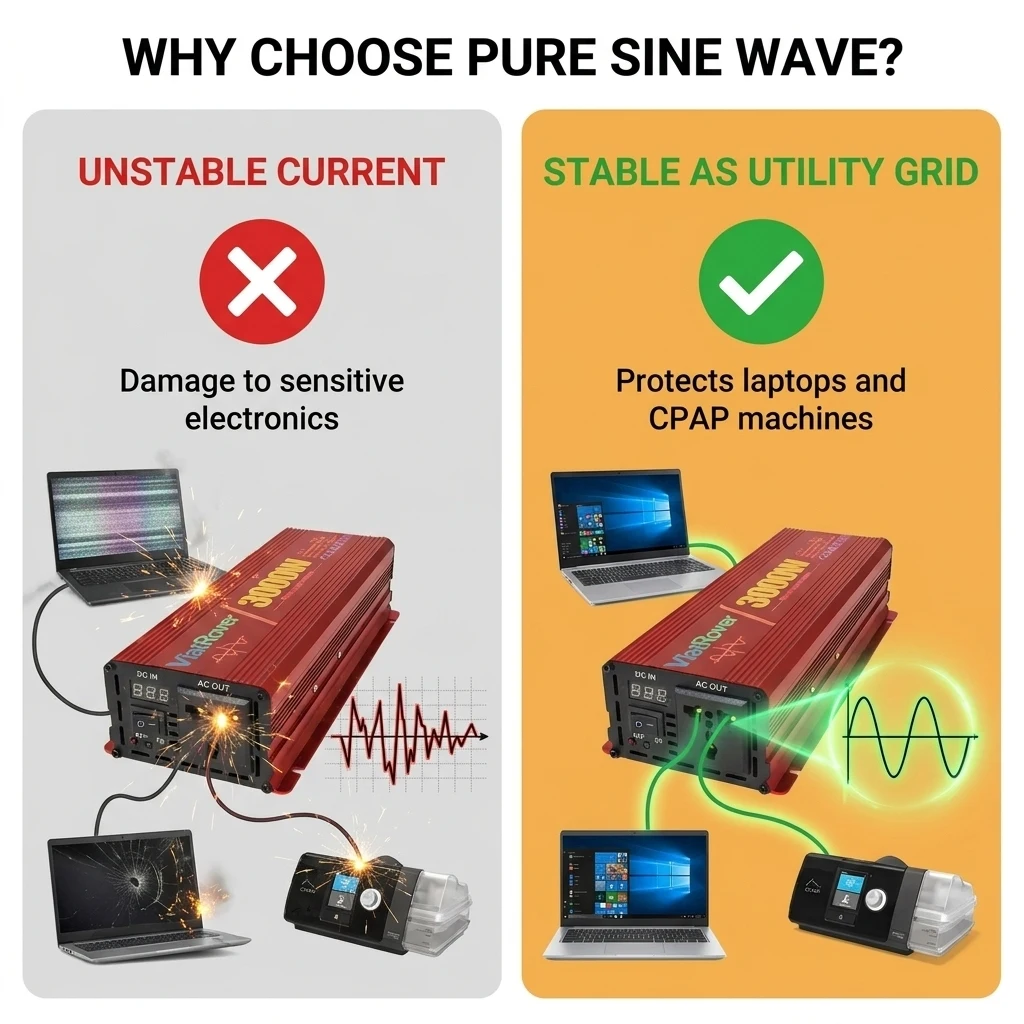 다용도 순수 정현파 인버터 1200W/2000W/2600W (노트북, 휴대폰, 태블릿용) - 가정, 자동차, RV 호환 110V-120V 220V-240V