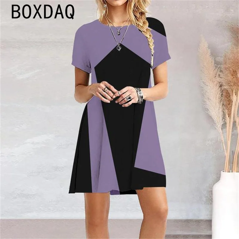 

Oversized Women Dress Fashion 3D Element Geometry Print Mini Dress Summer Short Sleeve Casual Loose A-Line Dress Vestidos