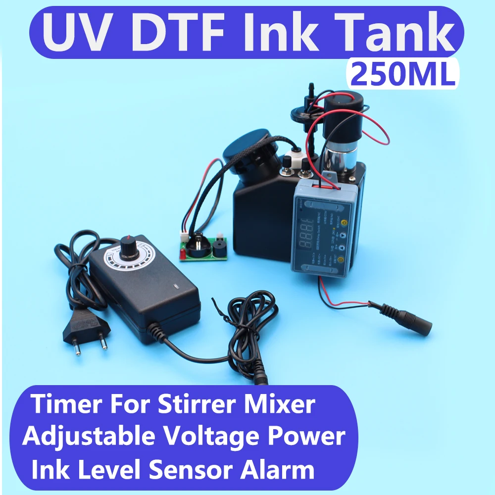 

UV LED White Ink Tank With Mixer Stirrer Timer Adjustable Voltage Adaptor DTF Ink Container For Epson L1800 L805 P400 R2000 UV
