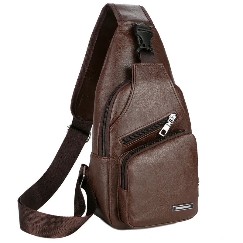

Men Teen Chest Pack Leather Sling Shoulder Bag Boys Portable USB Charging Phone Crossbody Bag Fashion Handbag Bolsa Deporte