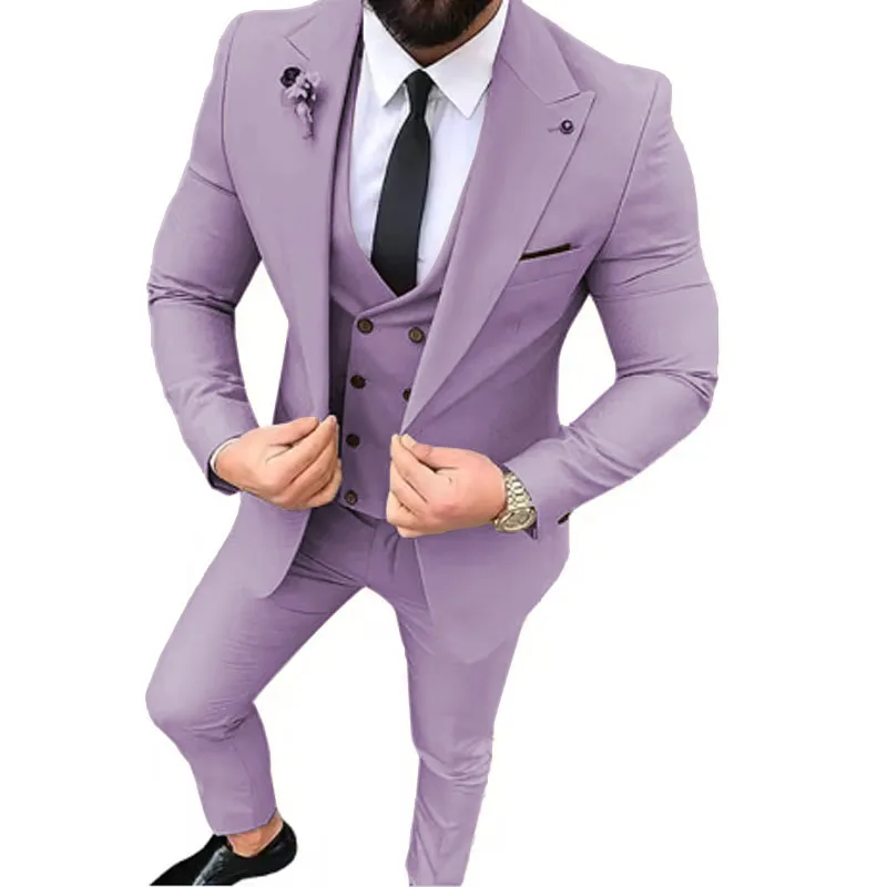 Fashion Suit for Men 3 Piece Blazer Vest and Pant Set Peak Lapel High Quality Male Suit Wedding Dress Banquet Comfy for Men