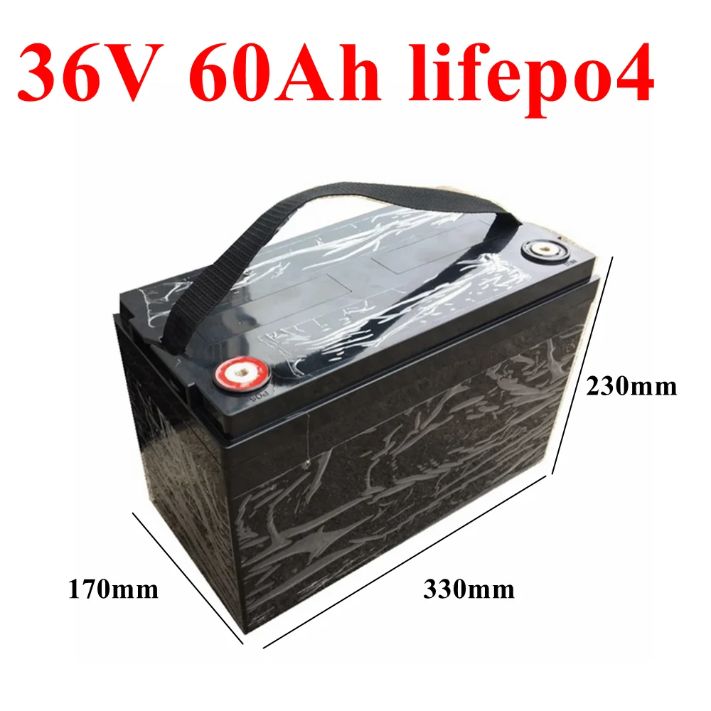 

waterproof 36V 60AH Lifepo4 battery with BMS for 2000w 1500W scooter bike Tricycle Solar backup power golf cart +10A charger