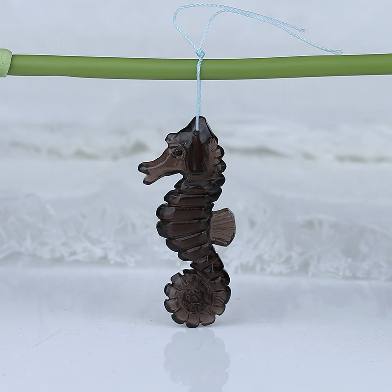 Handmade Smoky Quartz Carved Hippocampus Pendant Bead,51x21x7mm,7.8g Fashion Jewelry Necklace Accessories