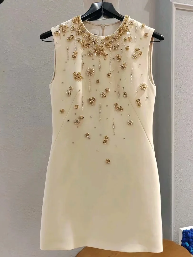 

2023 New Arrival Diamond Summer Embroidered Luxury Beaded Dress Sleeveless Slim Elegant Women's Dress Party Vacatidos