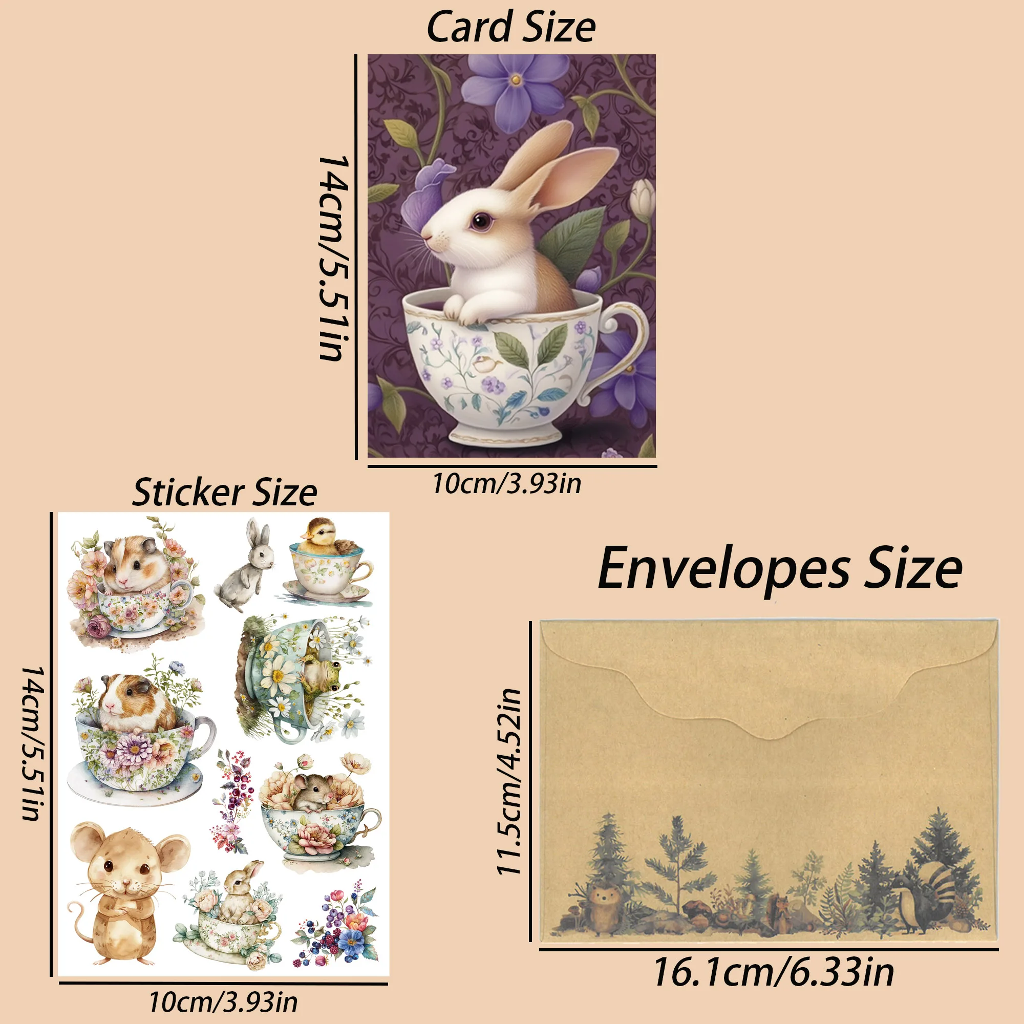 Stickers Scrapbooking Supplies Journal Tools Set 54pieces Flower Animal Tea Time Thick Postcard Set With Envelopes and Stickers for Scrapbooking Junk Journal Kits Craft