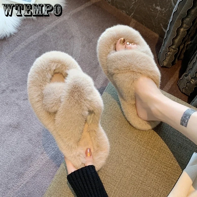 

Тапки WTEMPO женские шерстяные, модные Нескользящие, однотонные домашние тапочки, хлопок, нескользящая подошва, корейский стиль, Осень-зима