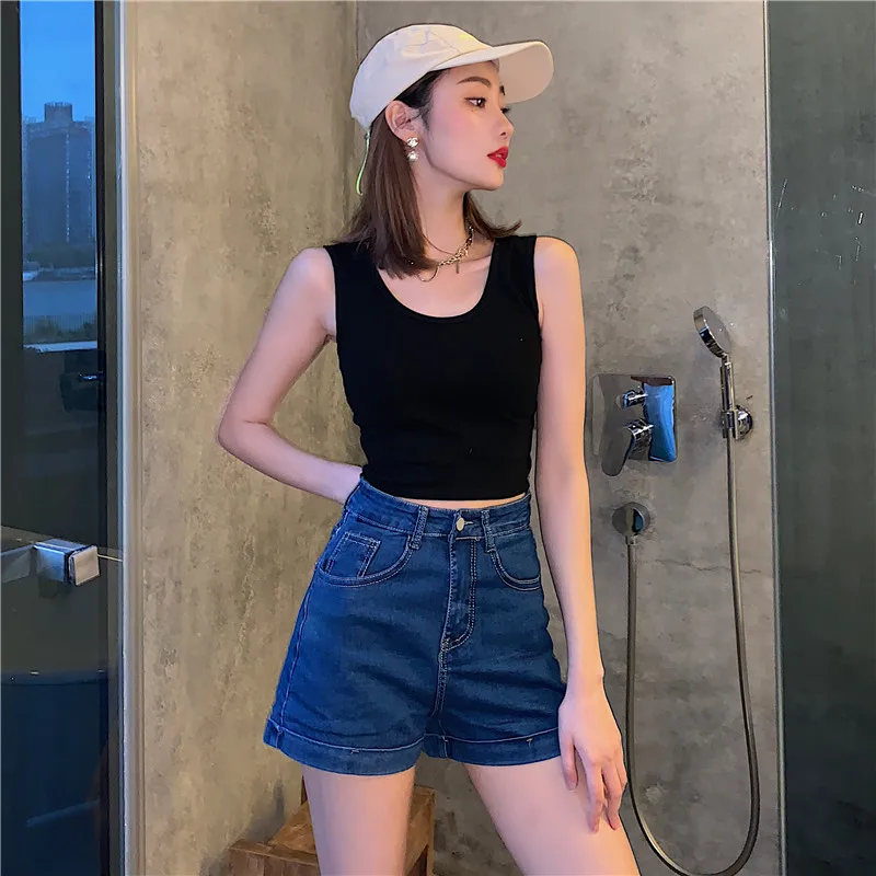 High Waist A-line Fashion Women's Denim Shorts New Summer Ultra Thin Straight Leg Tight Elastic Shorts Female Thin Hot Pants bike shorts