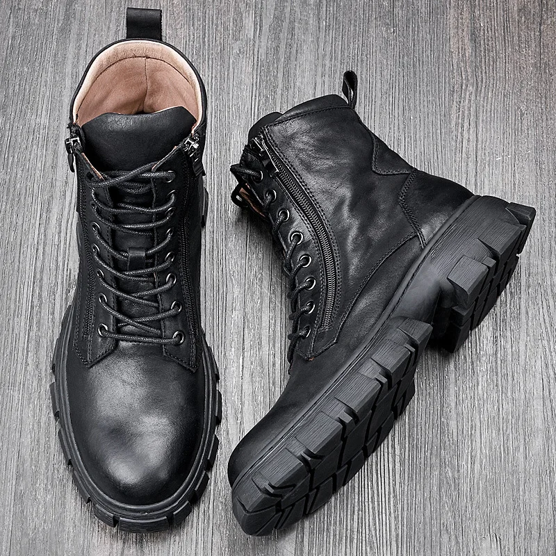 

Leather motorcycle men British retro high helper boots men's go-anywhere zipper help leather boots