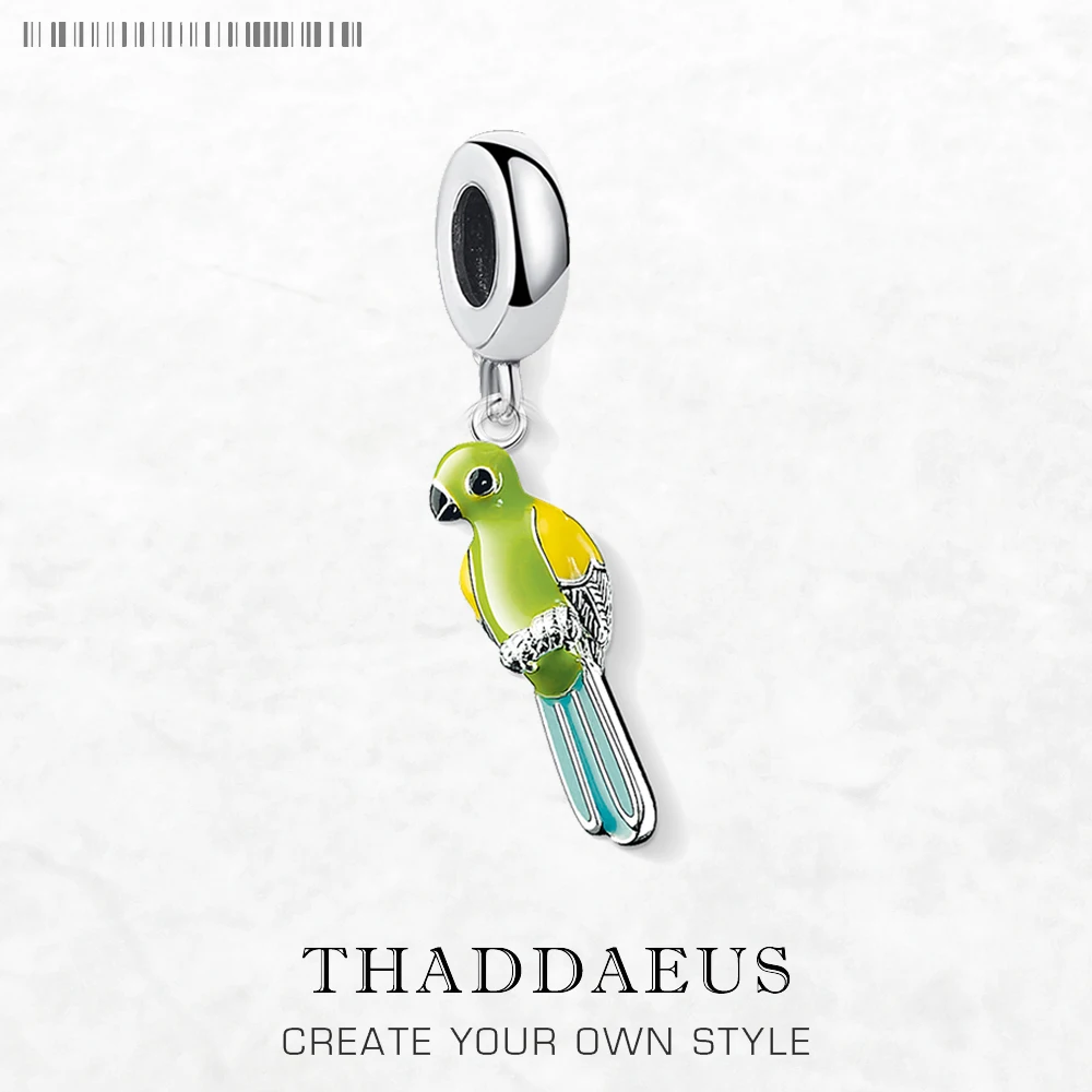 

New Bird Pendant Green Enamel Parrot Charm 925 Sterling Silver Fashion Jewelry For Woman Sweater Gift