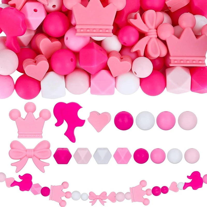 

98PCS Silicone Beads, Round Silicone Beads Silicone Loose Beads For Keychain Lanyards Bracelet Necklace DIY Craft Easy Install
