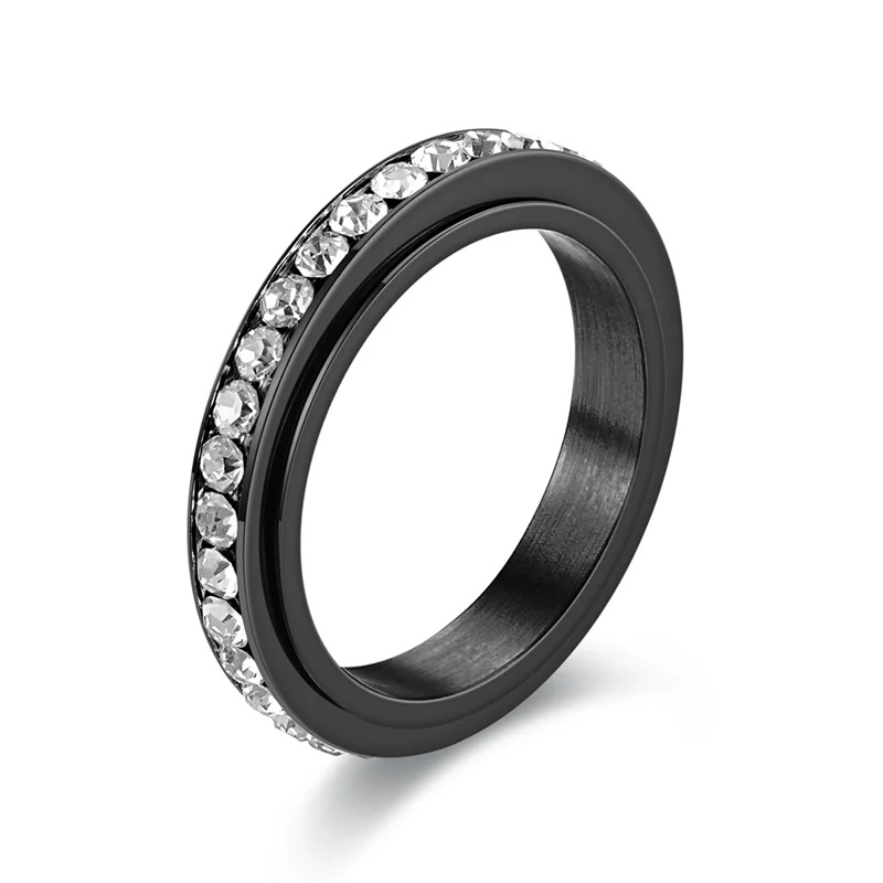 Anti Stress Thin Stainless Steel Ring For Women Cubic Zirconia Chain Rotating Anxiety Relief Spinning Fidget Rings Punk Jewelry