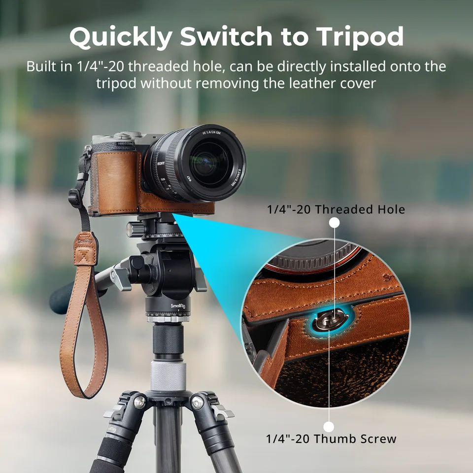 Rieibi PU Leather Half Case For Sony A7C II - Protective Camera Grip With Wrist Strap