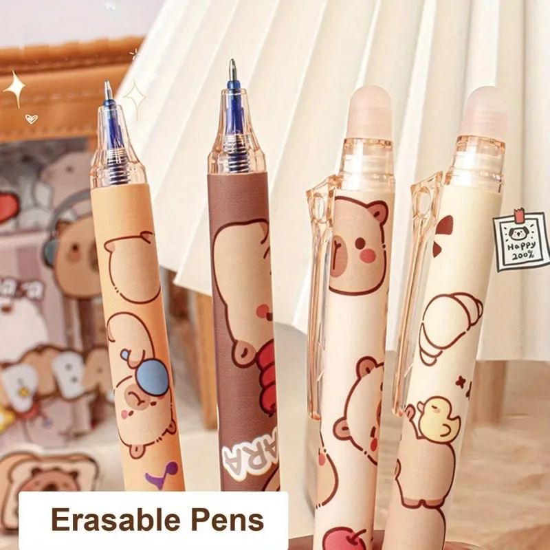 34pcs/set Cute Capybara Erasable Gel Pen 0.5mm Blue Ink Retractable/Fine Dot Suitable for School Supplies Office Teacher Gifts