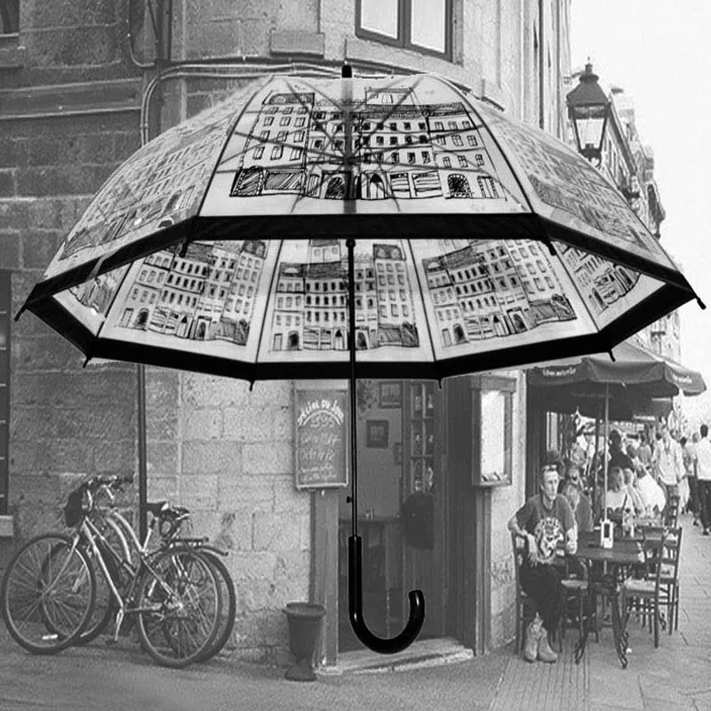 Women Transparent Umbrellas Mushroom Umbrella Long Handle Large