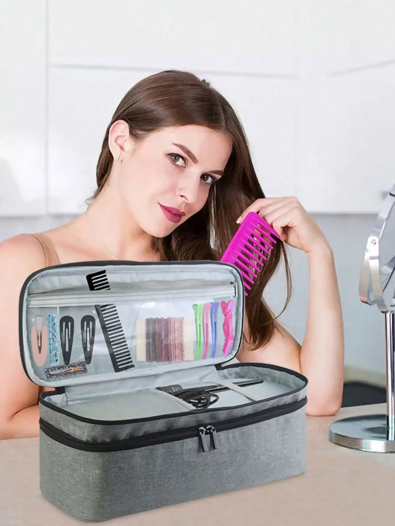 이중 레이어 대용량 통합 보관 가방, 여행용 휴대용 다기능 화장품 가방, 다기능 워시 백, 1 PC