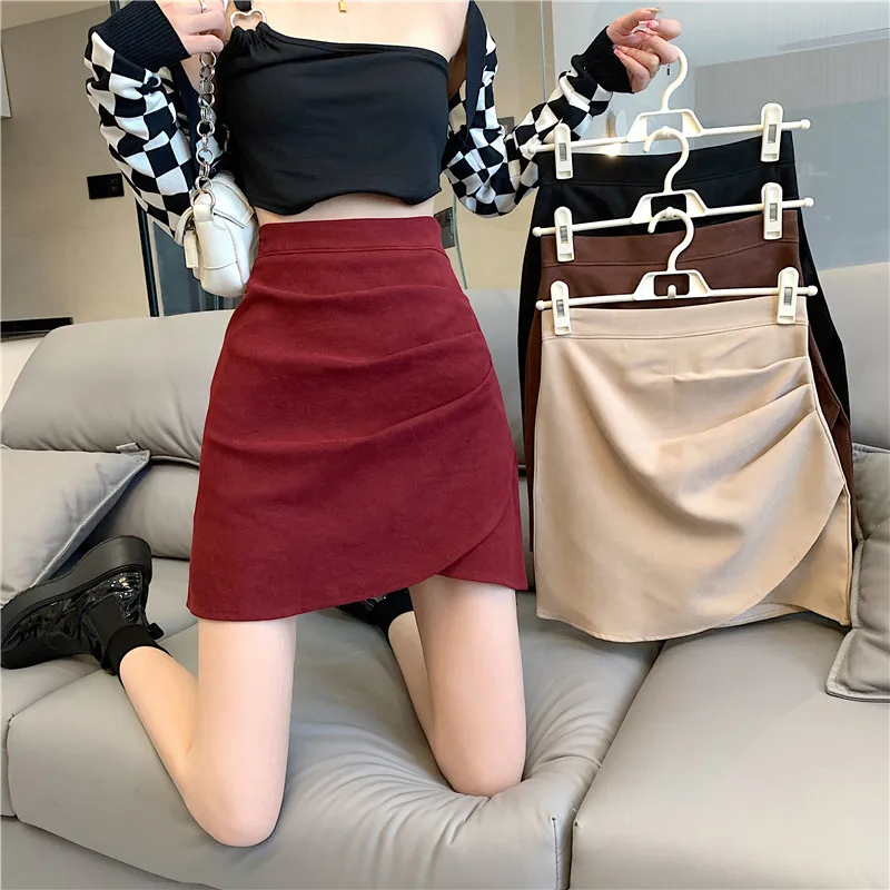 2023 Korean Autumn and Winter New Style Temperament High Waist Sexy Black Irregular Slim Spicy Girl Short Skirt