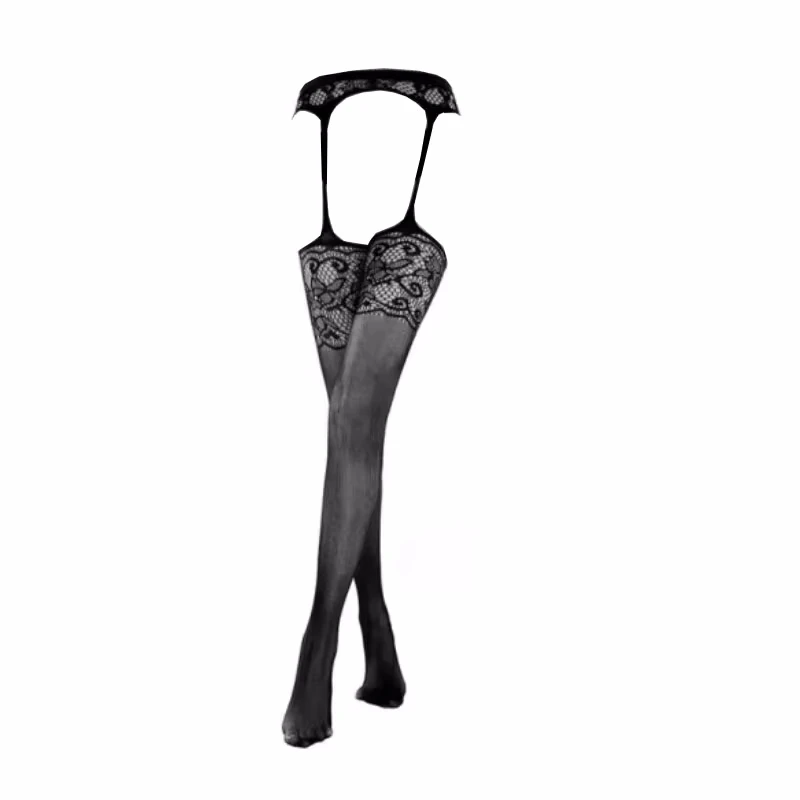 SIMPLEJWEL Sexy Crotchless Pantyhose Hollow Out Black Silk Fishnet Stockings High Waist Panty Sexy Dress