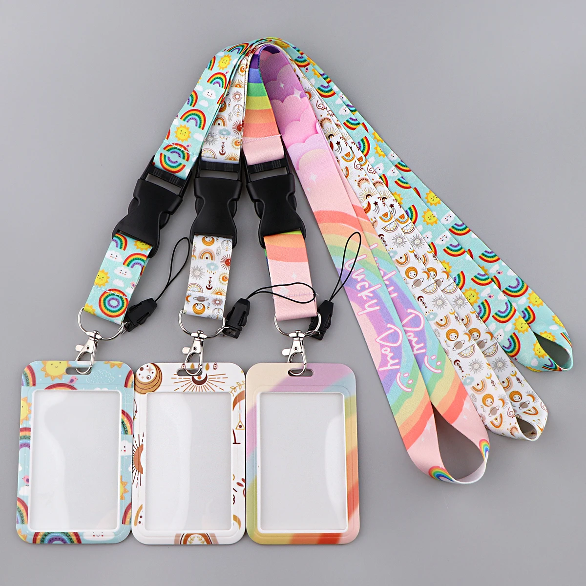 Cute Rainbow Lanyard for Key Neck Strap Lanyard Card Holder Badge Key Chain Key Holder Hang Rope Keyrings Accessories for Women