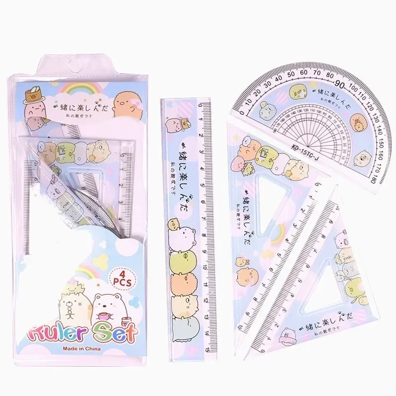 4pcs Straight Triangle Ruler Protractor Kawaii Drawing Painting Tool Rulers Drafting Supplies Korean Stationery School Office killer seven ruler set kawaii anime rulers straight accessories cute stationery cartoon set of drafting rules school supplies