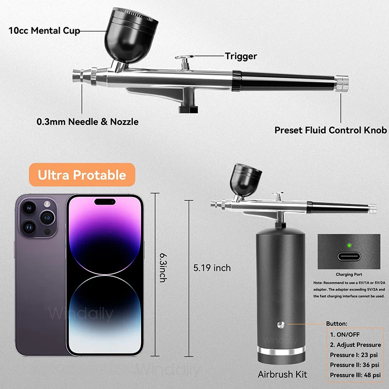 Airbrush Nail with Compressor Portable Air Brush with Compressor For Nails Art Cake Painting Craft Airbrush Nail Art Compressor