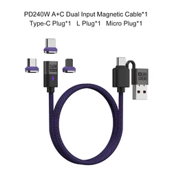 High - Power 240W Magnetic USB - C Charging Cable - PD3.1 5A Rapid Charger Cord - 0.5m (2in1 Cable 3 Plug)