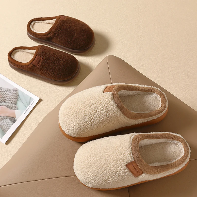 Indoor Thick Bottom Plush Slippers for Women Anti Slip Cotton Padded Home Slides Woman Soft Sole Warm Cotton Padded Shoes 45