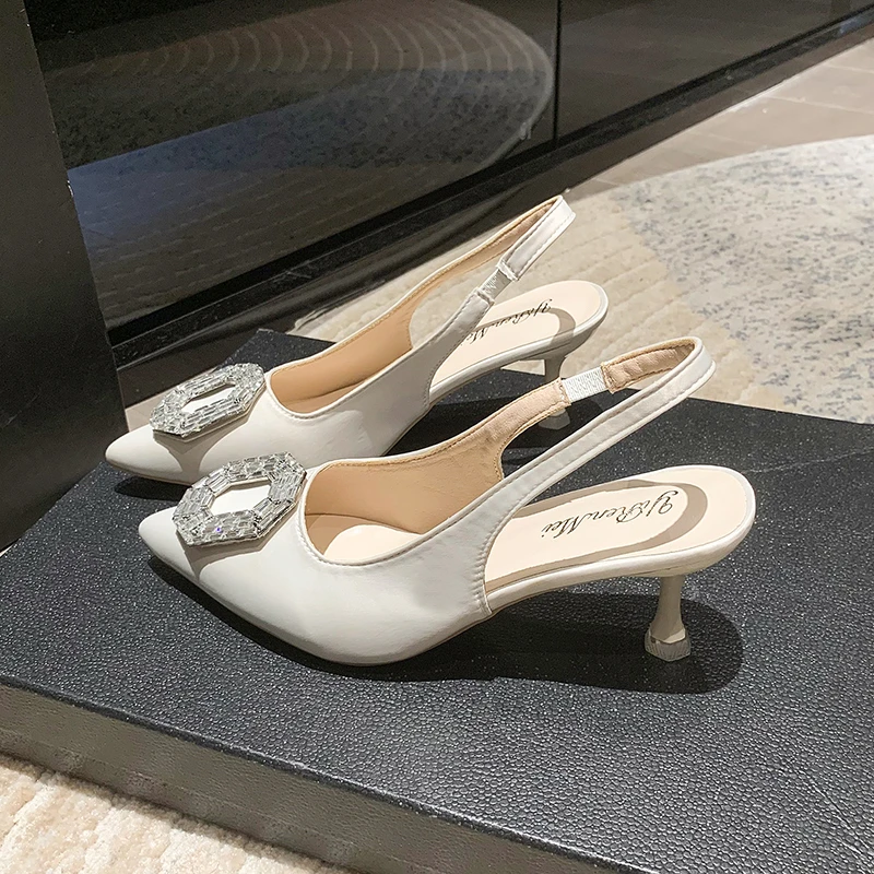 

2023 Summer Luxury Women High Heels Slingback Sandals Prom Pumps Female Crystal Closed Toe Sandals Wedding Shoes