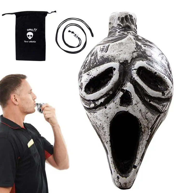 Death Whistle Screaming Whistle Instrument Skull Retro Aztec Death Halloween props Loudest with Human Sounding Screams