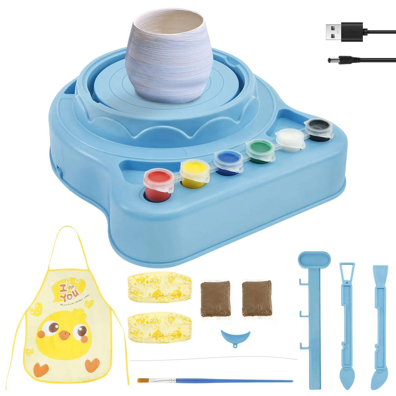 Electric Pottery Wheel Toys Kit Interesting Kids Pottery Wheel Clay Sculpting Tools Parent-child Games Children Birthday Gifts