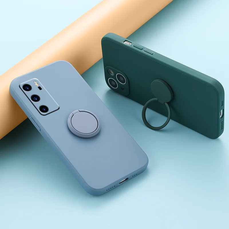 Ultimate Grip Square Silicone Phone Case with 360° Rotating Ring & Stand