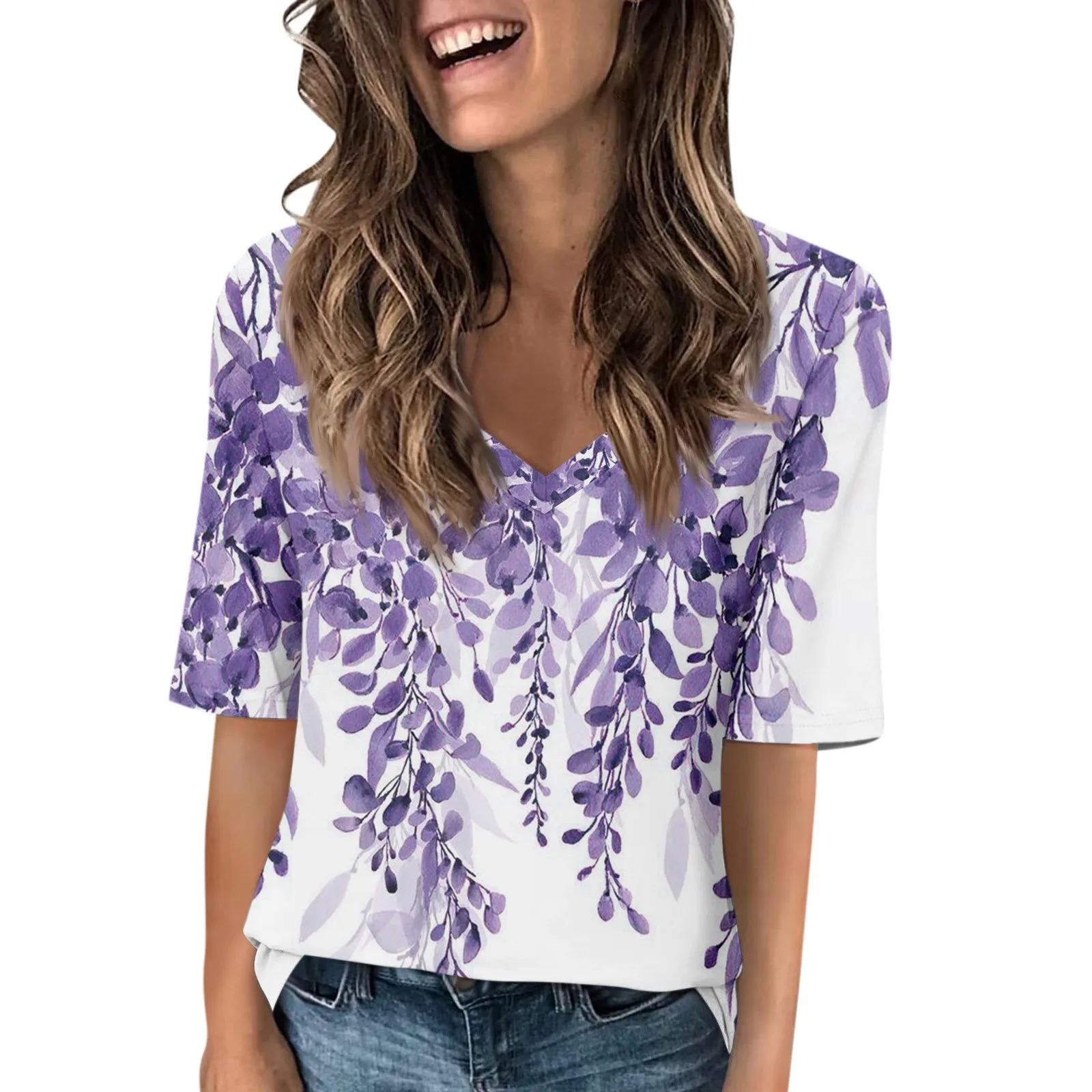 

Women'S V Neck T Shirts Half Sleeve Tops Printed Casual Summer Tees T Shirt Blouse Comfortable Roupas Feminina топ женский