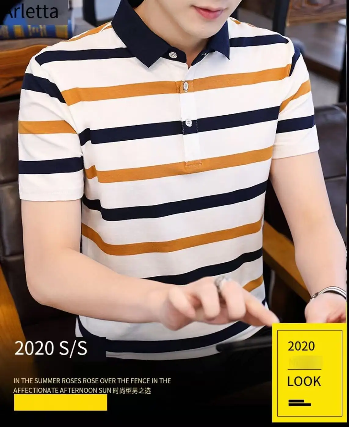 Summer new men's short-sleeved T-shirt striped cotton thin section business lapel men's polo shirt men's models 9 Sf6ab3d30239144e8b6d4bd3717df605bI