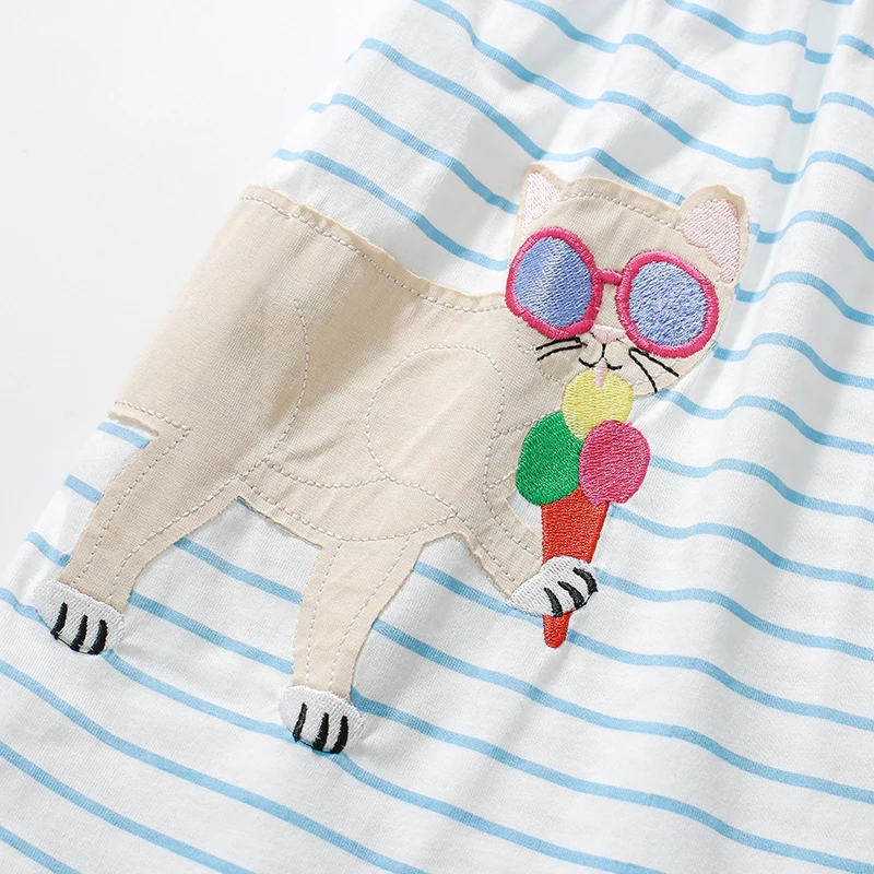 Little maven Kids Clothes New Summer Children's Clothing Cartoon Cats Striped Dresses Holiday Cotton Casual Vestidos Gifts