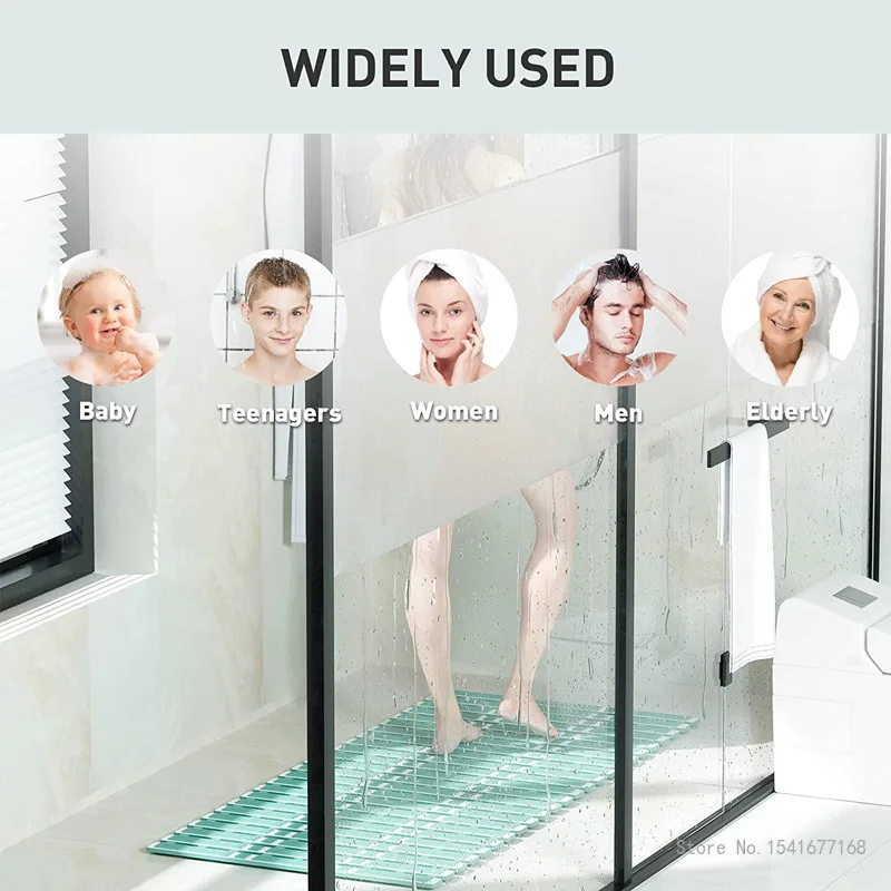 Long TPE Bath Mat with Suction Cup Bathroom Rugs Safety Anti Slip Shower Mat Bathtub Foot Pad, Shower Mat, 68x40cm, 90x40cm, 1Pc