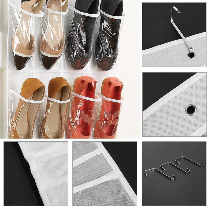 24 Grid Wall-mounted Shoes Organizer Rack Over Door Hanging Storage Holder Rack Bedroom Closets Shoes Storage Bag for Room