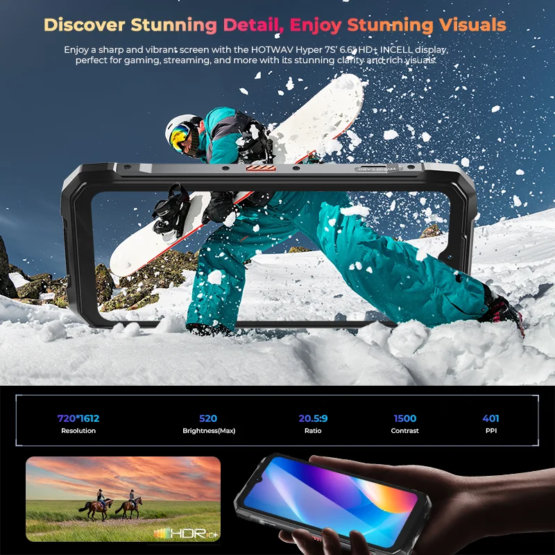 HOTWAV Hyper 7S 5G Rugged Phone 6.6“ HD+ 120Hz 4GB RAM+256GB ROM Mobile Phone IP68/IP69K 10800mAh 20W Smartphone Android 15 NFC