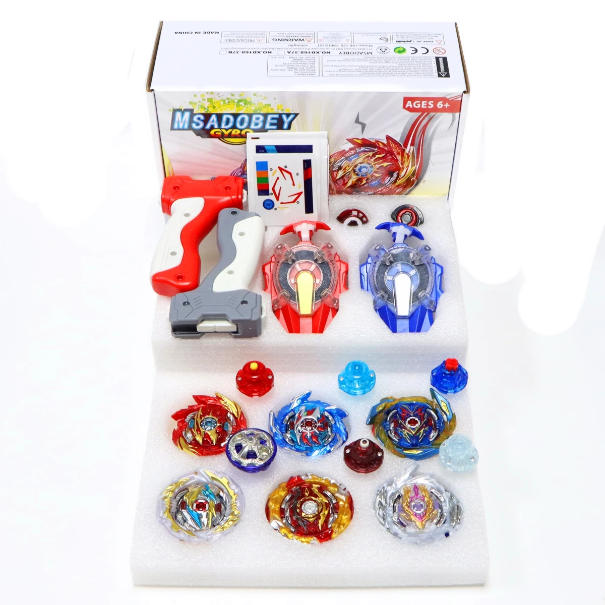Superking 6 PCS Bey Storage Box Set with Sparking Launchers and Grips Spinning Tops Gift for Children