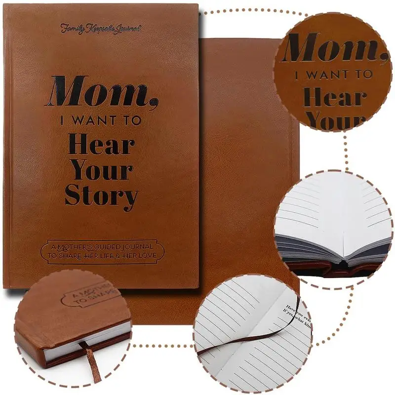 Mom I Want To Hear Your Story Notebook,1Count PU Leather Hardcover NotebookInstructional Diary, Meaningful Memory Gift forMom 3
