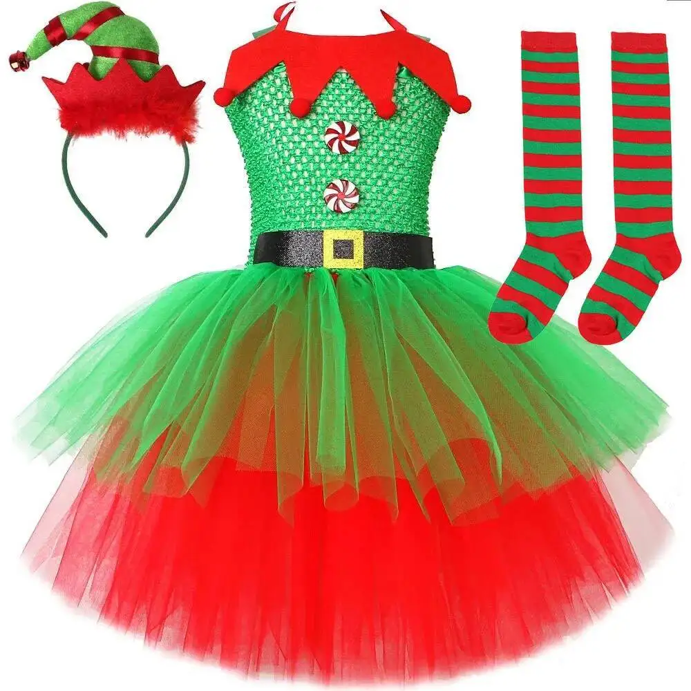 Robe de Lutine Rouge et Verte Fille – photo 14