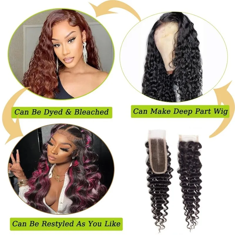 2x6 Lace Closure Deep Wave Human Hair Pre-Plucked Hairline Brazilian Virgin Hair Soft Transparent Lace Closure For Women
