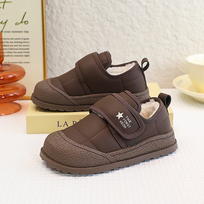 Warm Lined Kids Plush Walking Shoes for Winter