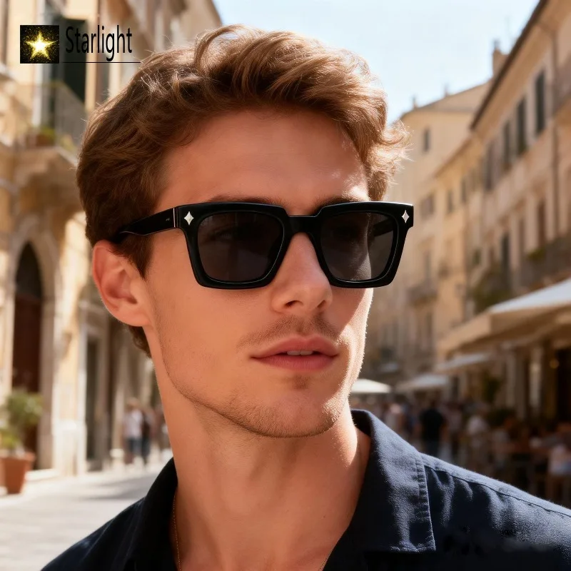 High Quality Polarized Large Frame Acetate Black Sunglasses Men Square UV400 Glasses Man Eyeglasses Punk Outdoor Driving 147mm