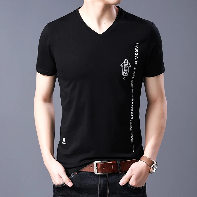 

2023 New Fashion Brand T Shirts Mens V Neck Pattern Summer Tops Street Style Trends Cotton Short Sleeve Tshirts Men Clothing