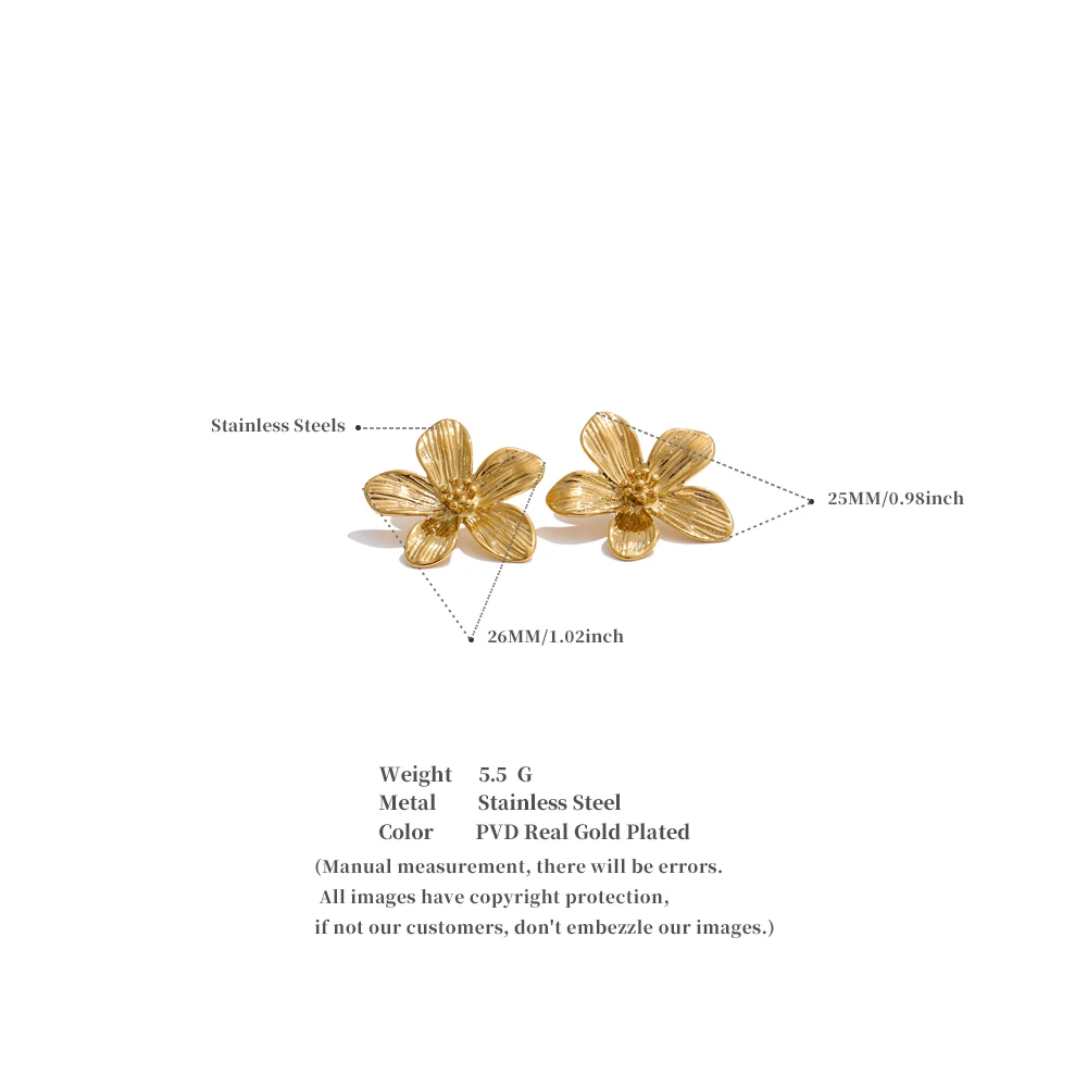 PoisedMe stainless steel flower stud earring – reflective finish