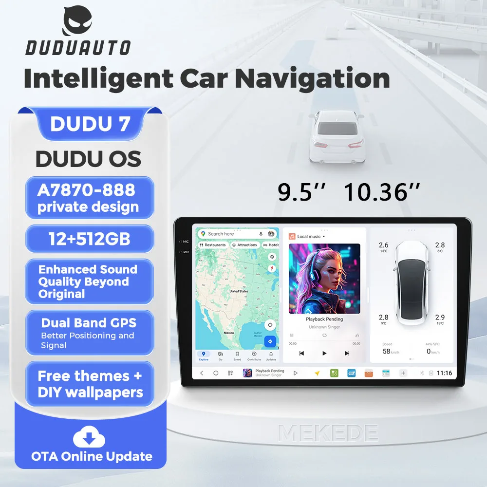 DUDUAUTO DUDU7 DUDU 7 A7870 AKM7739 Radio de coche inalámbrico con Carplay de 9/9.5/10/10.36 pulgadas, universal para Benz, BMW, Audi, Toyota, Honda, Renault, Hyundai, VW, Fiat, Ford, Nissan, Jeep, Skoda, SEAT, Chevrolet, Mazda, Peugeot, Suzuki, Android 13, GPS, 4G, reproductor multimedia DVD estéreo, BT 1