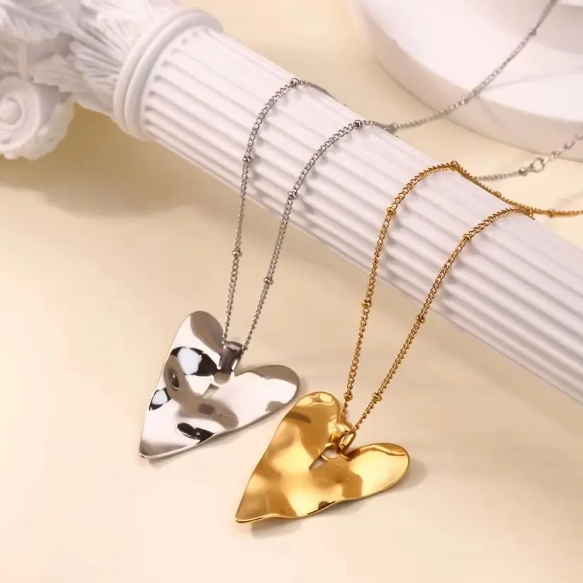 316L Stainless Steel Heart Necklace For Women Gold Plated Irregular Pendant