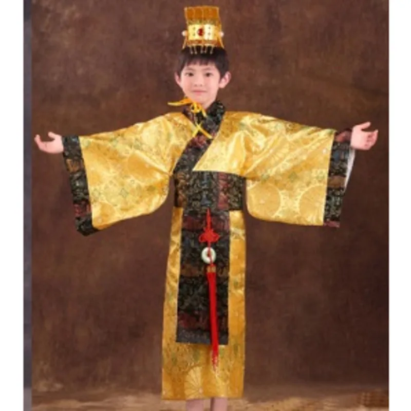Child Chinese Traditional Hanfu Dress Men Boys Emperor King Stage red Clothing children costumes tang suit kids robe+hat sets Chinese Traditional Costumes