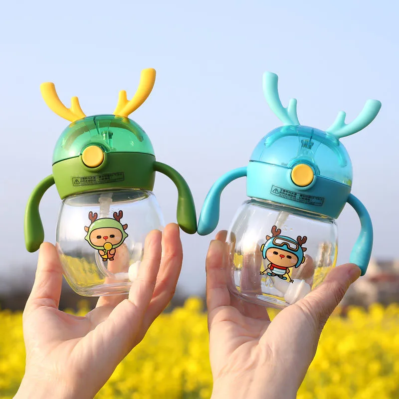 1Pcs Baby bottle Children Cartoon Animal School Drinking Water Bottle Sippy Cup With Shoulder Strap Feeding